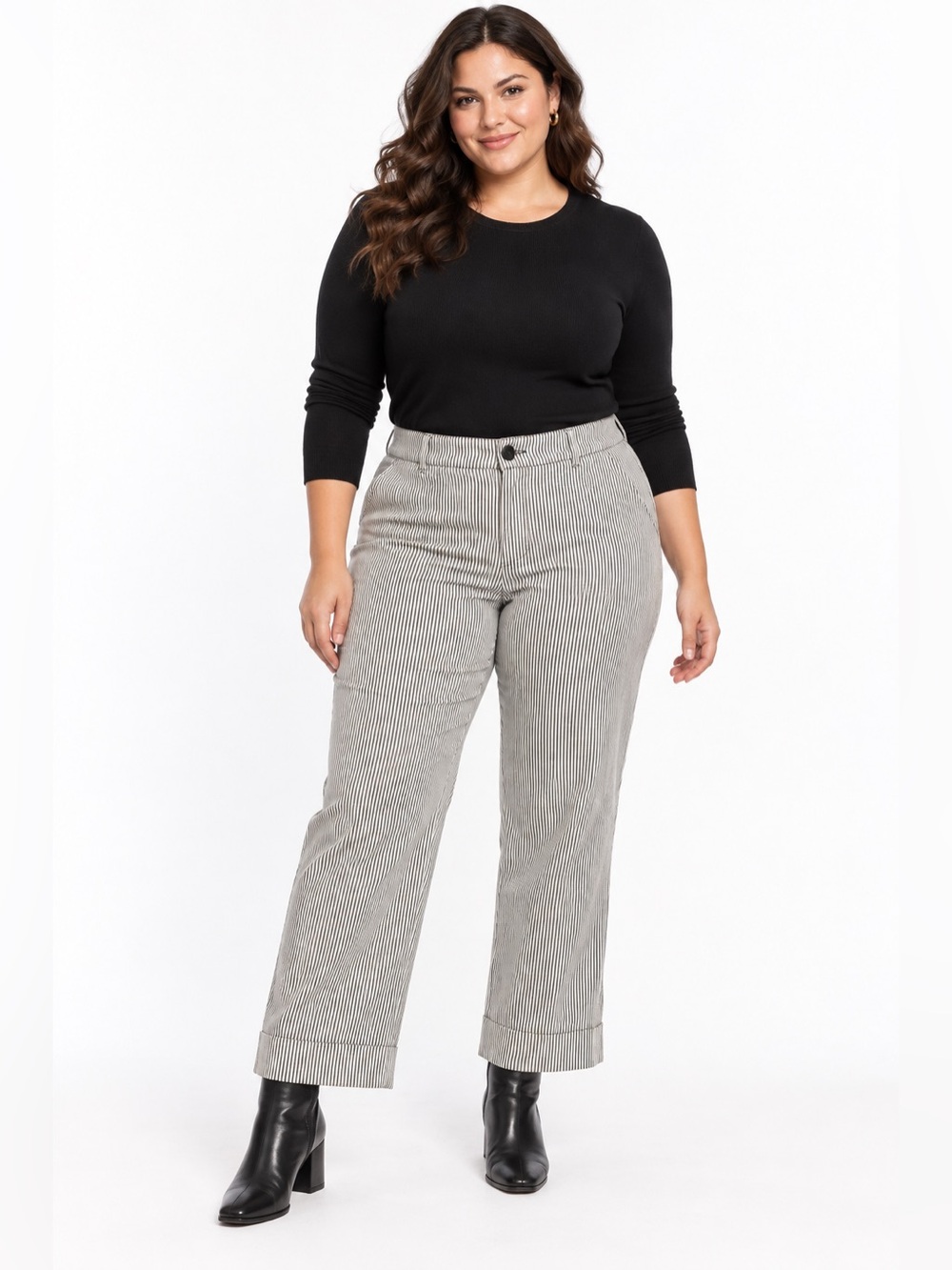 Lane Bryant Plus Size 14 Black White Striped Straight Leg Cuffed Pants